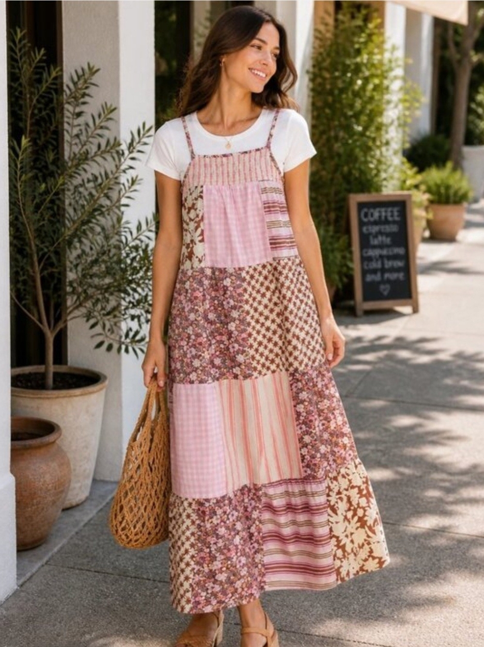Universal Thread Patchwork Floral Maxi Dress Pink Boho XL Cottagecore